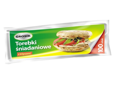 GROSIK Torebki śniadaniowe z klipsami 100 sztuk