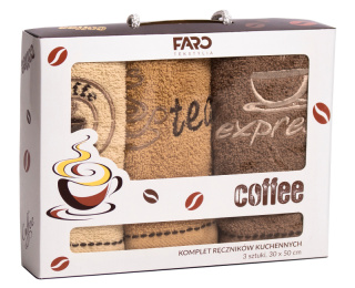 FARO Ręczniki kuchenne COFFEE 3 sztuki w pudełku