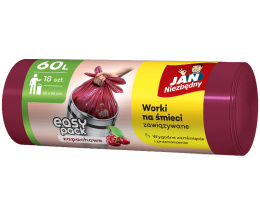 JAN NIEZBĘDNY Worki Easy Pack zawiązywane 60l 18 sztuk Wiśniowe